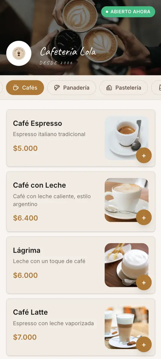 Vista previa del menú digital de MenuWapp en un celular