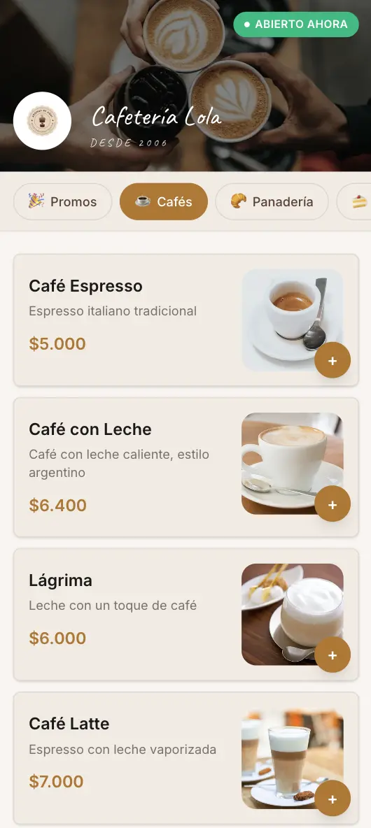 Vista previa del menú digital de MenuWapp en un celular